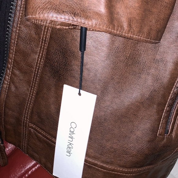 Calvin Klein Men's Faux-Leather Moto Jacket with Hoodie - Picture 5 of 6